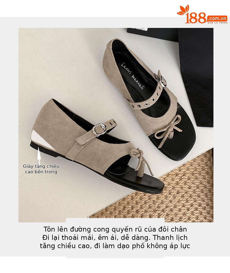 Sandal xỏ ngón đế bệt thiết kế độc đáo nơ bướm quai ngang La Mã — màu đen, màu mơ, bạc chi tiết 5