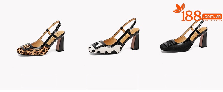 Sandal cao gót nữ hở mũi họa tiết da báo chấm bi, gót 9 cm — vằn báo chi tiết 6