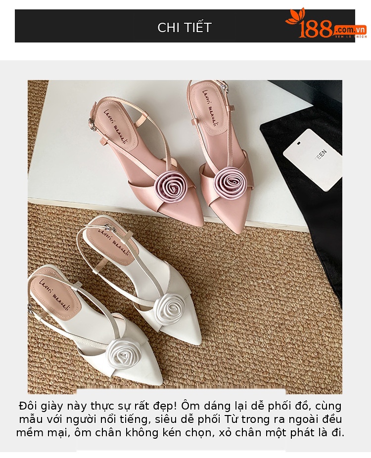 Sandal cao gót nữ quai ngang mũi nhọn hở mũi đế xuồng platform hoa sơn trà — màu hồng, màu trắng chi tiết 1