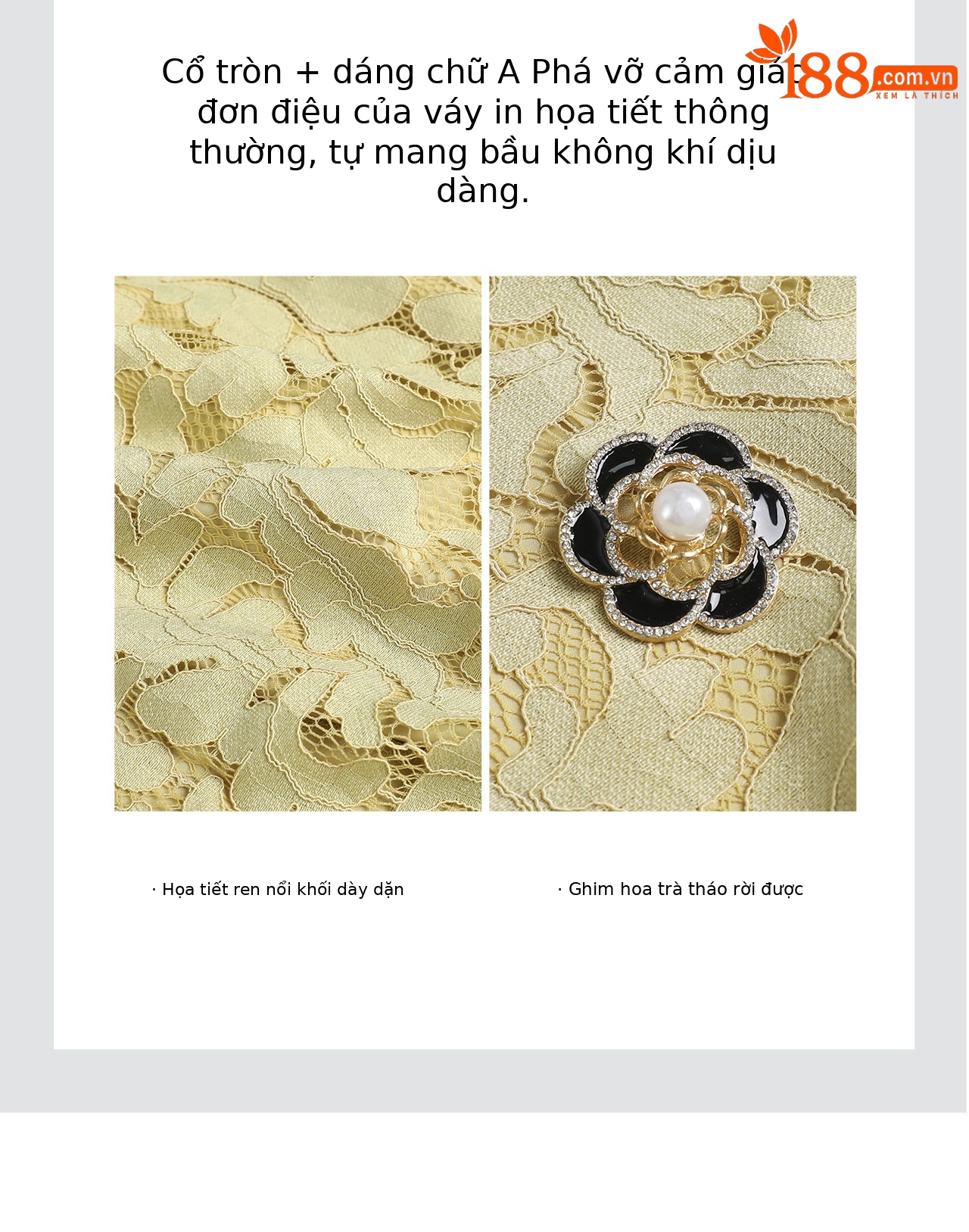 Đầm ren nữ tay ngắn thắt eo kiểu công chúa — màu vàng chi tiết 9