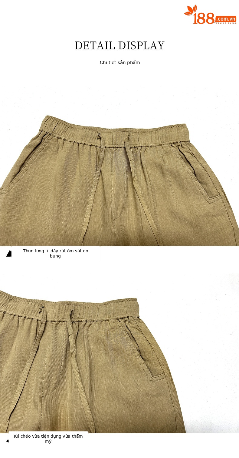 Quần culottes nữ ống rộng cạp cao vải lanh phối sợi tencel dáng suông ống thẳng — màu kaki chi tiết 13