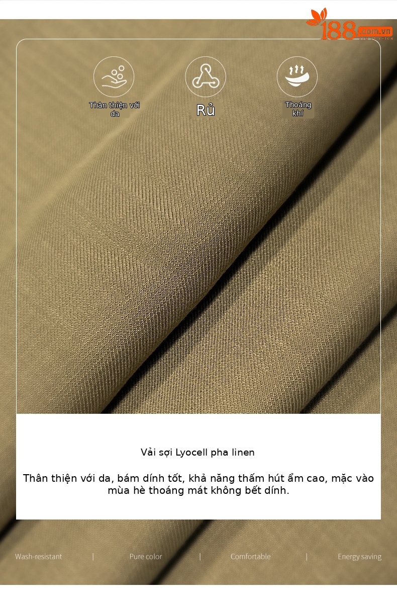 Quần culottes nữ ống rộng cạp cao vải lanh phối sợi tencel dáng suông ống thẳng — màu kaki chi tiết 3