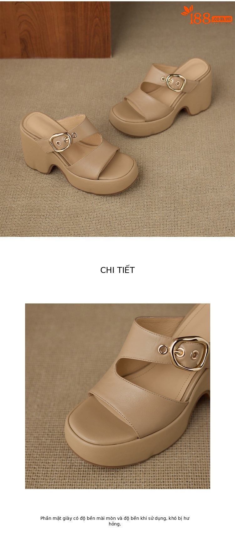 Dép sandal nữ đế xuồng cao 10cm da thật quai khóa mũi hở mùa hè — màu trắng ngà, màu mơ chi tiết 14