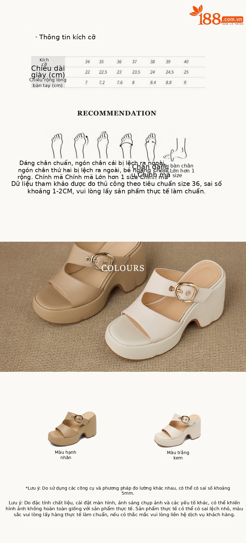 Dép sandal nữ đế xuồng cao 10cm da thật quai khóa mũi hở mùa hè — màu trắng ngà, màu mơ chi tiết 3
