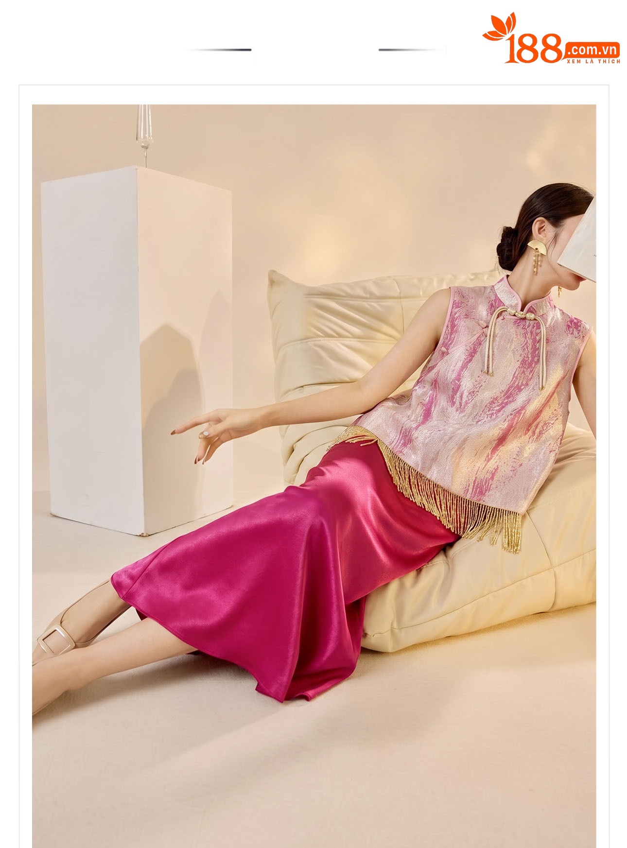 Áo không tay cổ tròn jacquard viền tua mùa hè — Trang chủ chi tiết 1