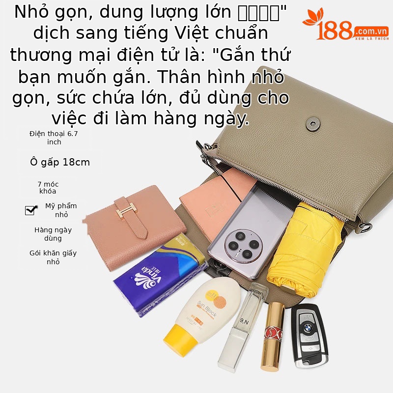 Túi đeo chéo da bò thật nữ dáng vuông phong cách Hàn Quốc — màu nâu
