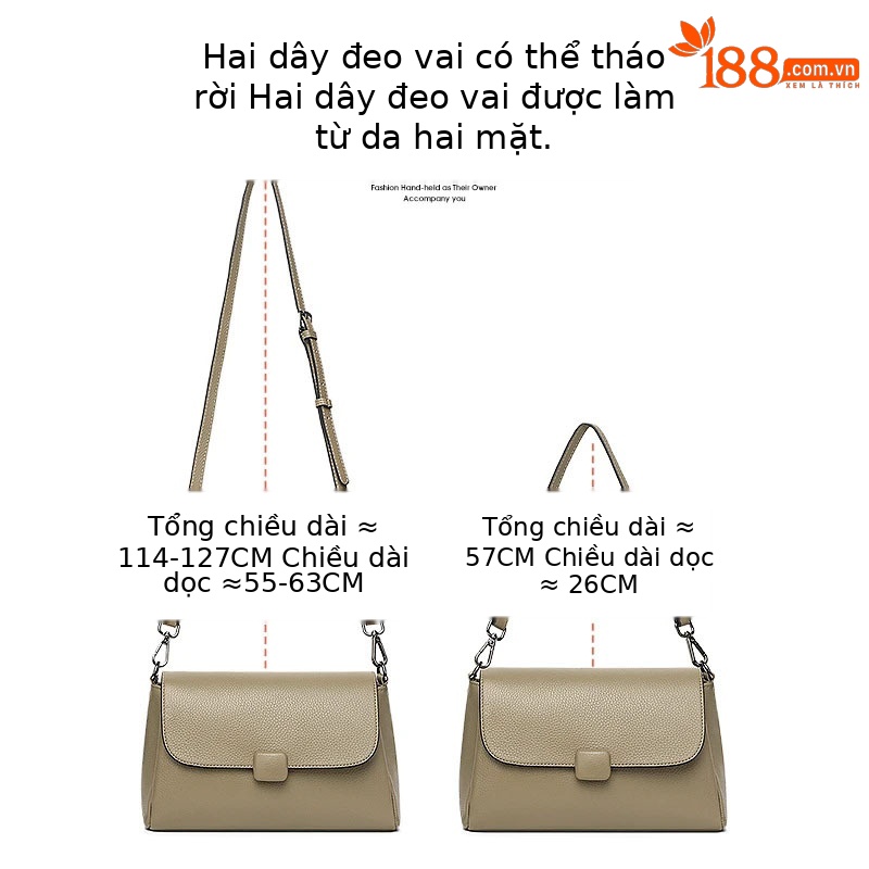 Túi đeo chéo da bò thật nữ dáng vuông phong cách Hàn Quốc — màu nâu