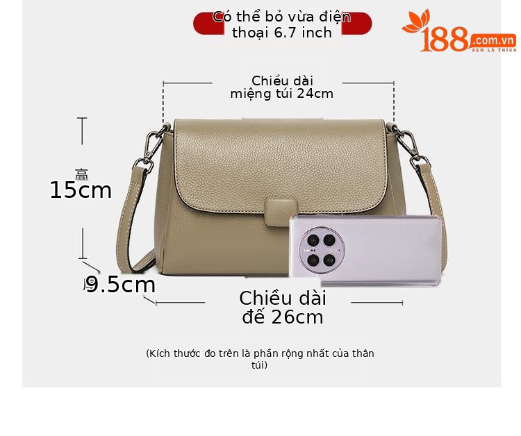 Túi đeo chéo da bò thật nữ dáng vuông phong cách Hàn Quốc — màu nâu chi tiết 10
