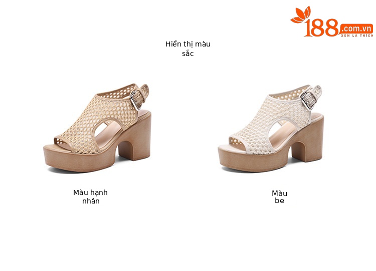 Sandal cao gót nữ mũi hở lưới xuyên thấu, đế xuồng dày, gót thô, phong cách La Mã — màu trắng ngà, màu mơ chi tiết 3