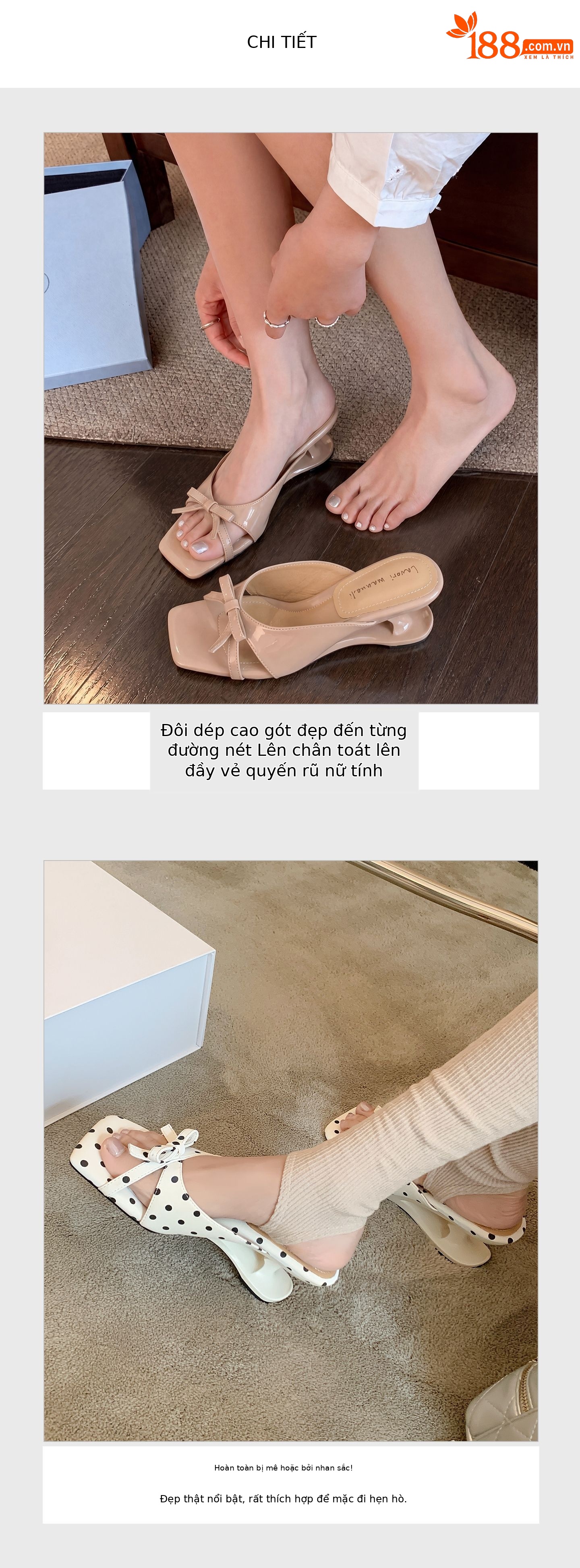 Sandal cao gót nữ mũi vuông da cừu nơ bướm đế mềm — Trần truồng hồng, Trắng chấm bi, bạc chi tiết 6