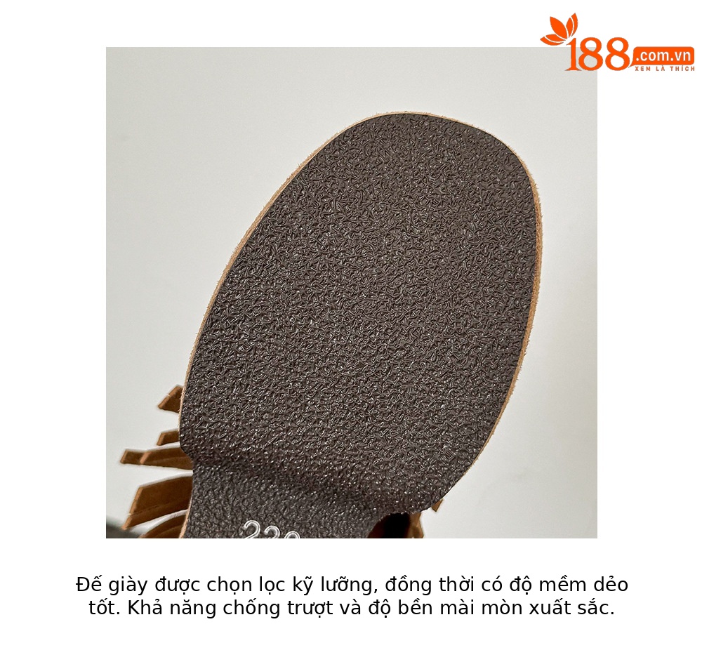 Dép sandal nữ quai ngang đế xuồng cao gót 9 cm phong cách retro tua rua — nâu sẫm, màu mơ chi tiết 20