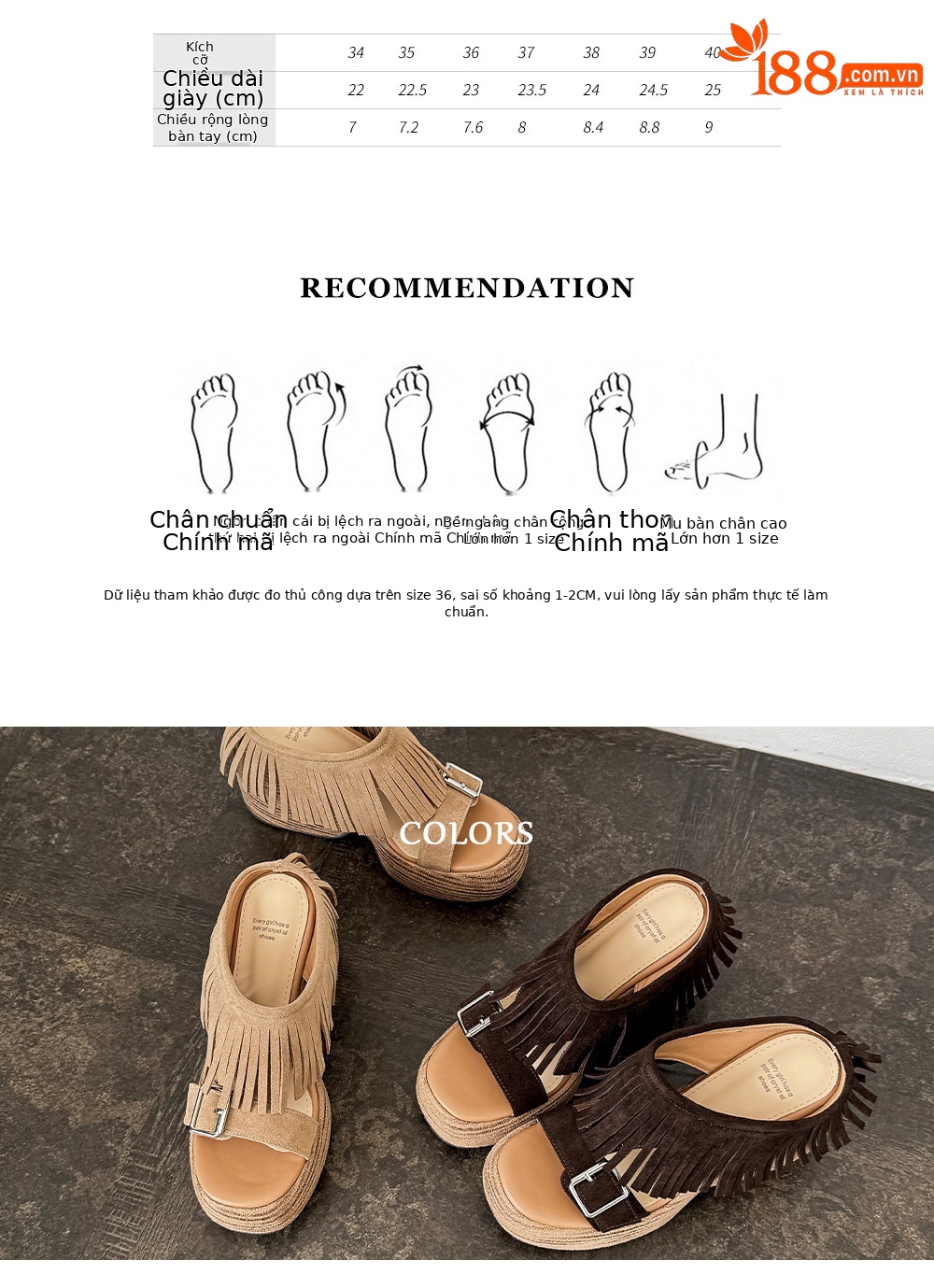 Dép sandal nữ quai ngang đế xuồng cao gót 9 cm phong cách retro tua rua — nâu sẫm, màu mơ chi tiết 3