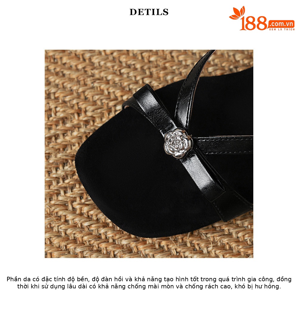 Sandal cao gót nữ mũi vuông hở ngón, quai ngang đính nơ, gót trong suốt 7 cm — màu đen, màu trắng ngà chi tiết 16
