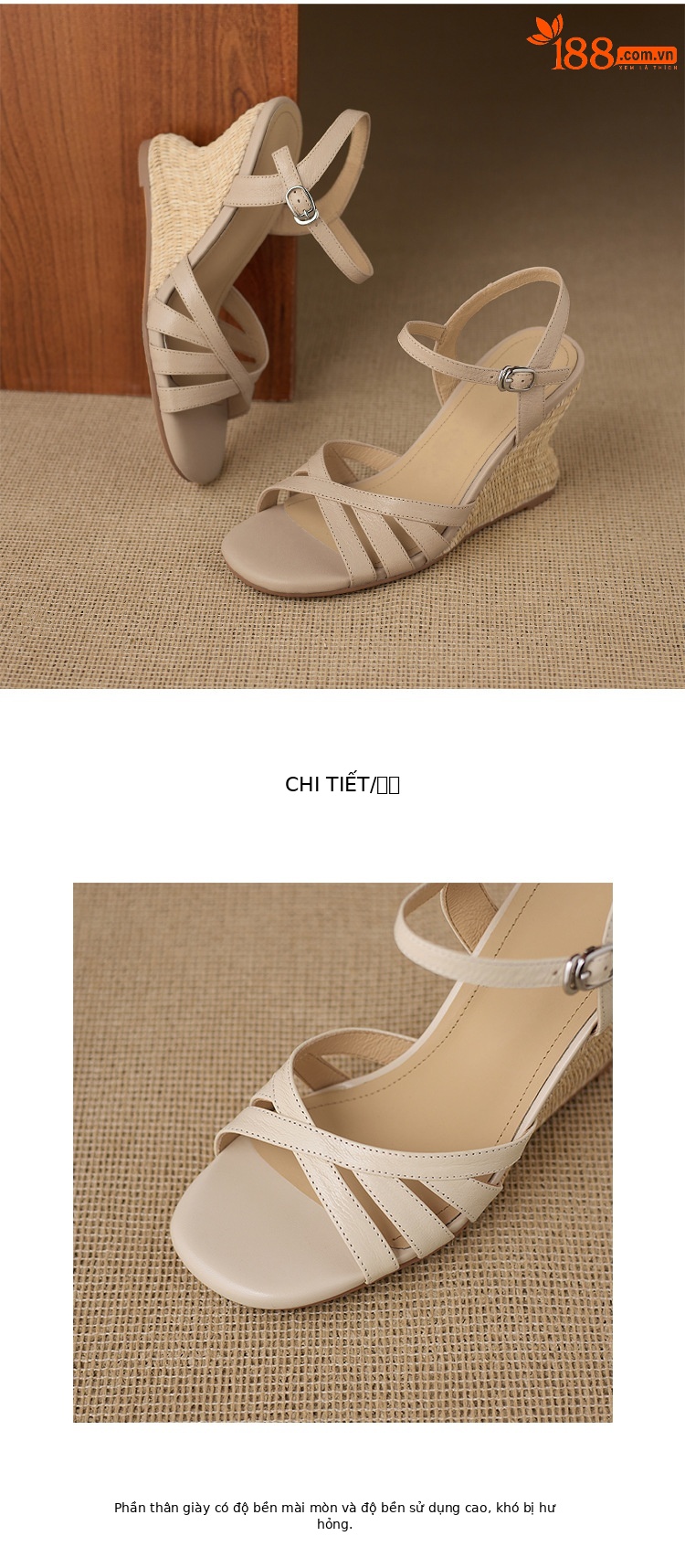 Sandal cao gót nữ hở mũi quai ngang đế xuồng bện cỏ — màu trắng ngà, màu mơ chi tiết 14