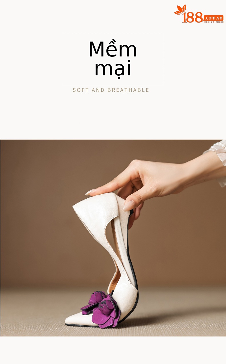 Sandal nữ mũi nhọn đế bệt quai mảnh hở bên hông hoa tím — đen chi tiết 4