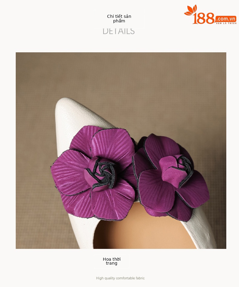 Sandal nữ mũi nhọn đế bệt quai mảnh hở bên hông hoa tím — đen chi tiết 17