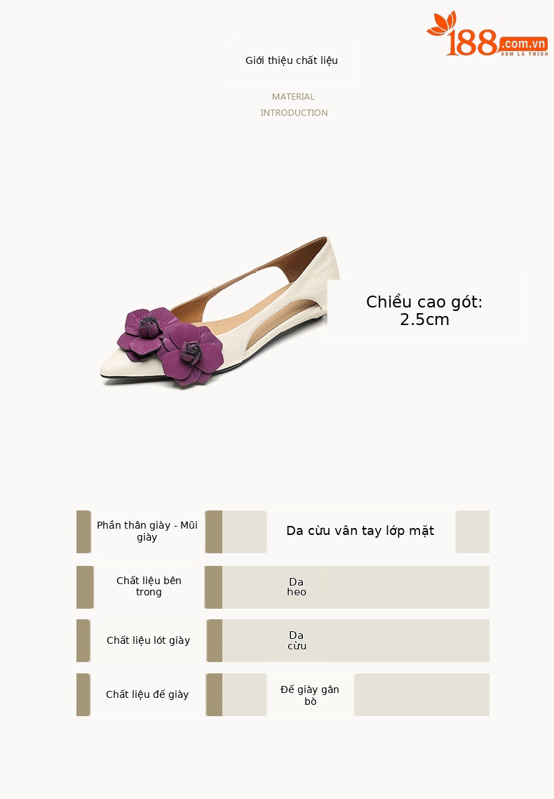 Sandal nữ mũi nhọn đế bệt quai mảnh hở bên hông hoa tím — đen chi tiết 3