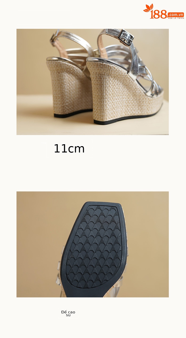 Sandal cao gót nữ đế xuồng dệt chéo quai ngang, gót 11 cm — màu vàng chi tiết 2