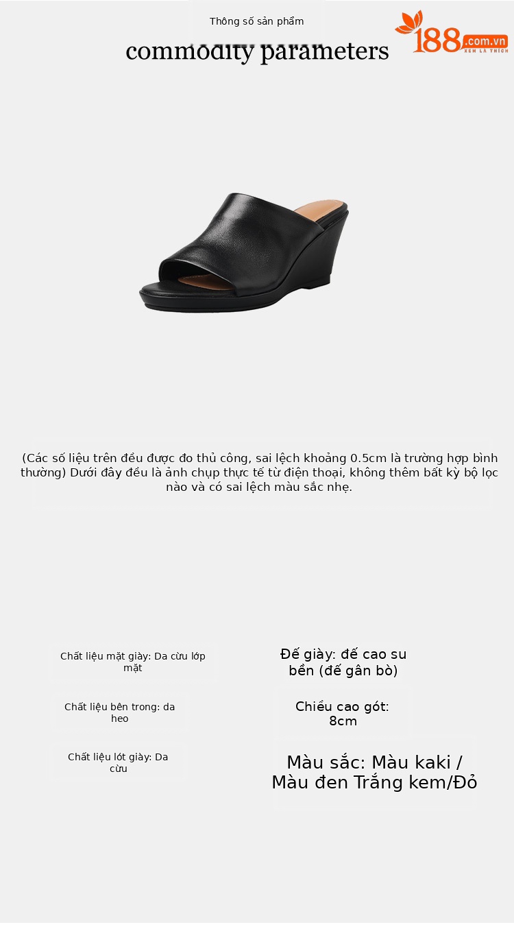 Sandal hở mũi nữ da dê gót nêm 5,5 cm quai ngang kiểu Hàn — đen chi tiết 3