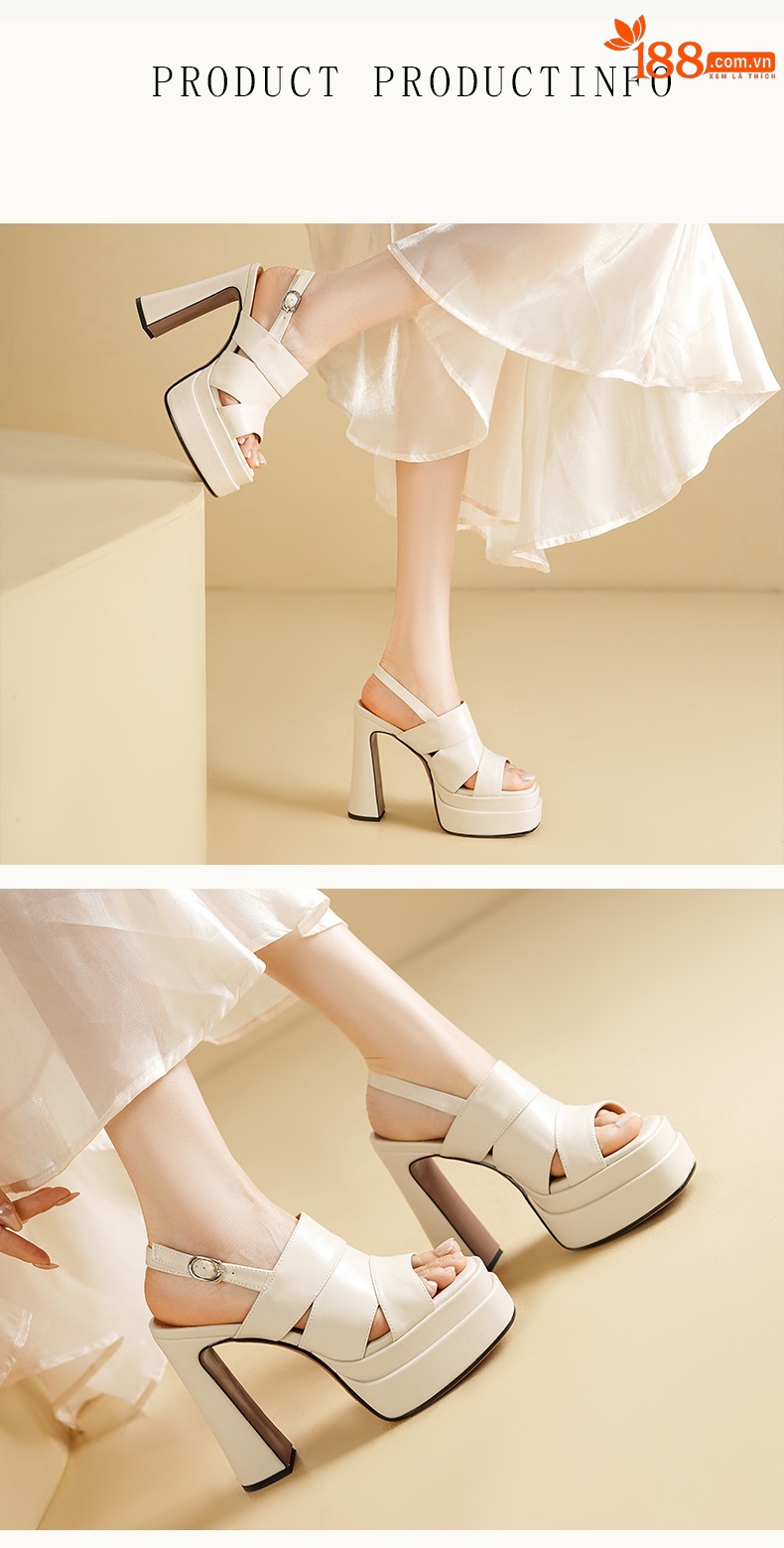 Giày sandal cao gót nữ hở mũi đế dày da dê quai một chữ gót vuông phong cách Âu Mỹ — đen chi tiết 2