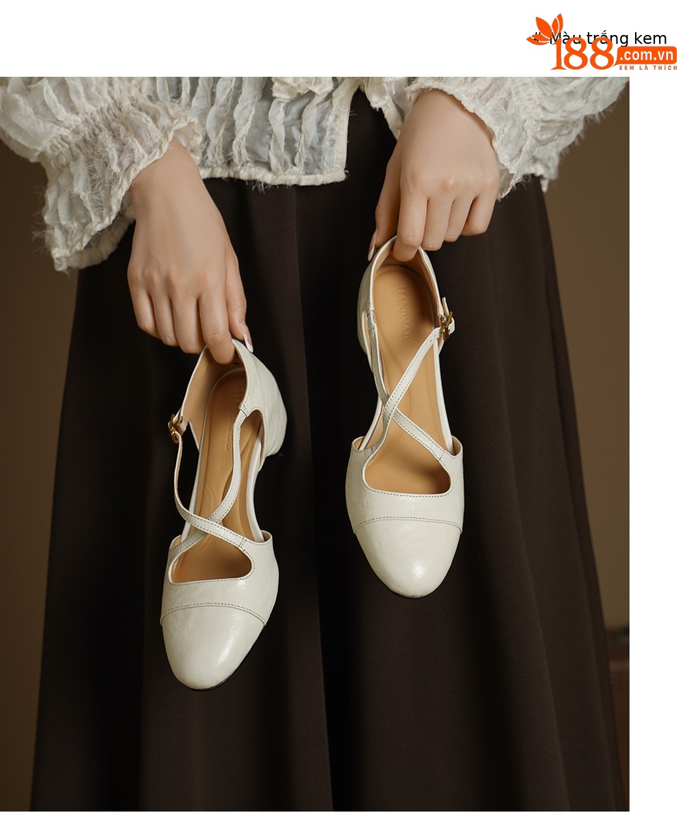 Giày sandal cao gót nữ quai ngang mũi nhọn da dê, gót vuông ổn định — đen chi tiết 2