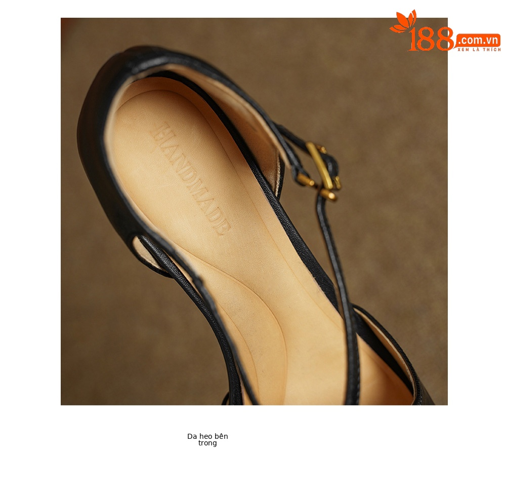 Giày sandal cao gót nữ quai ngang mũi nhọn da dê, gót vuông ổn định — đen chi tiết 21