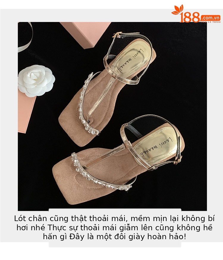 Sandal cao gót nữ mũi vuông hở ngón, quai ngang đính đá, gót dị hình — màu vàng, bạc chi tiết 5