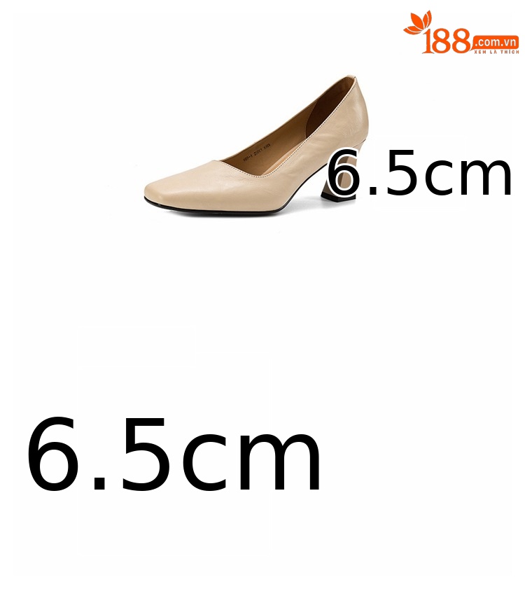 Giày cao gót nữ mũi vuông miệng nông gót 6,5 cm da cừu — đen chi tiết 3