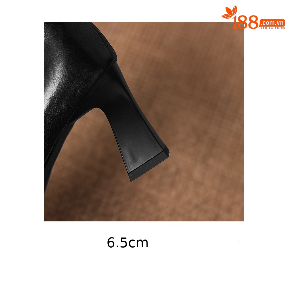 Giày cao gót nữ mũi vuông miệng nông gót 6,5 cm da cừu — đen chi tiết 6