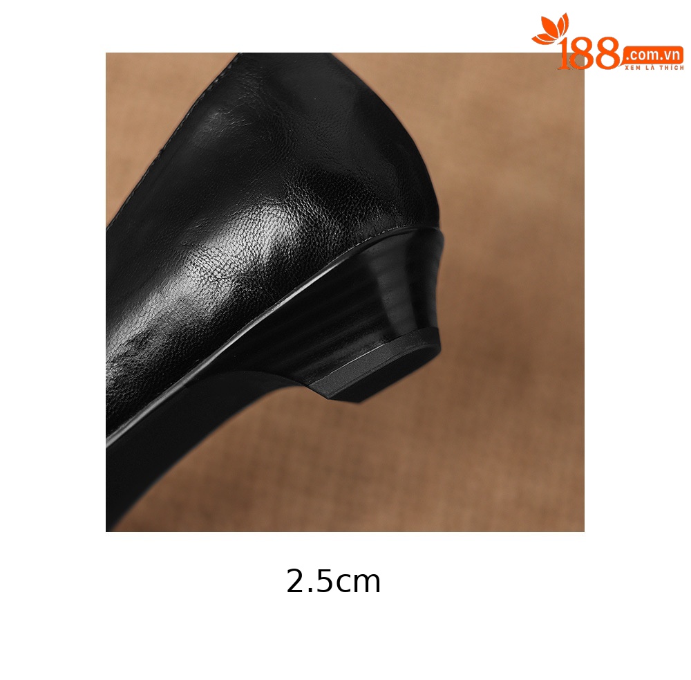 Giày cao gót nữ mũi nhọn da cừu gót thấp 2.5 cm — đen chi tiết 27