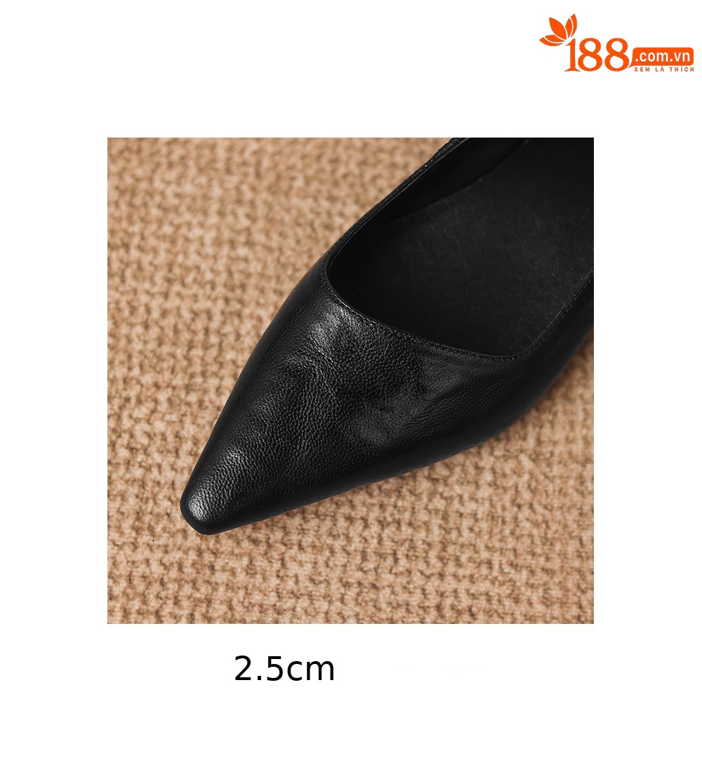 Giày cao gót nữ mũi nhọn da cừu gót thấp 2.5 cm — đen chi tiết 28