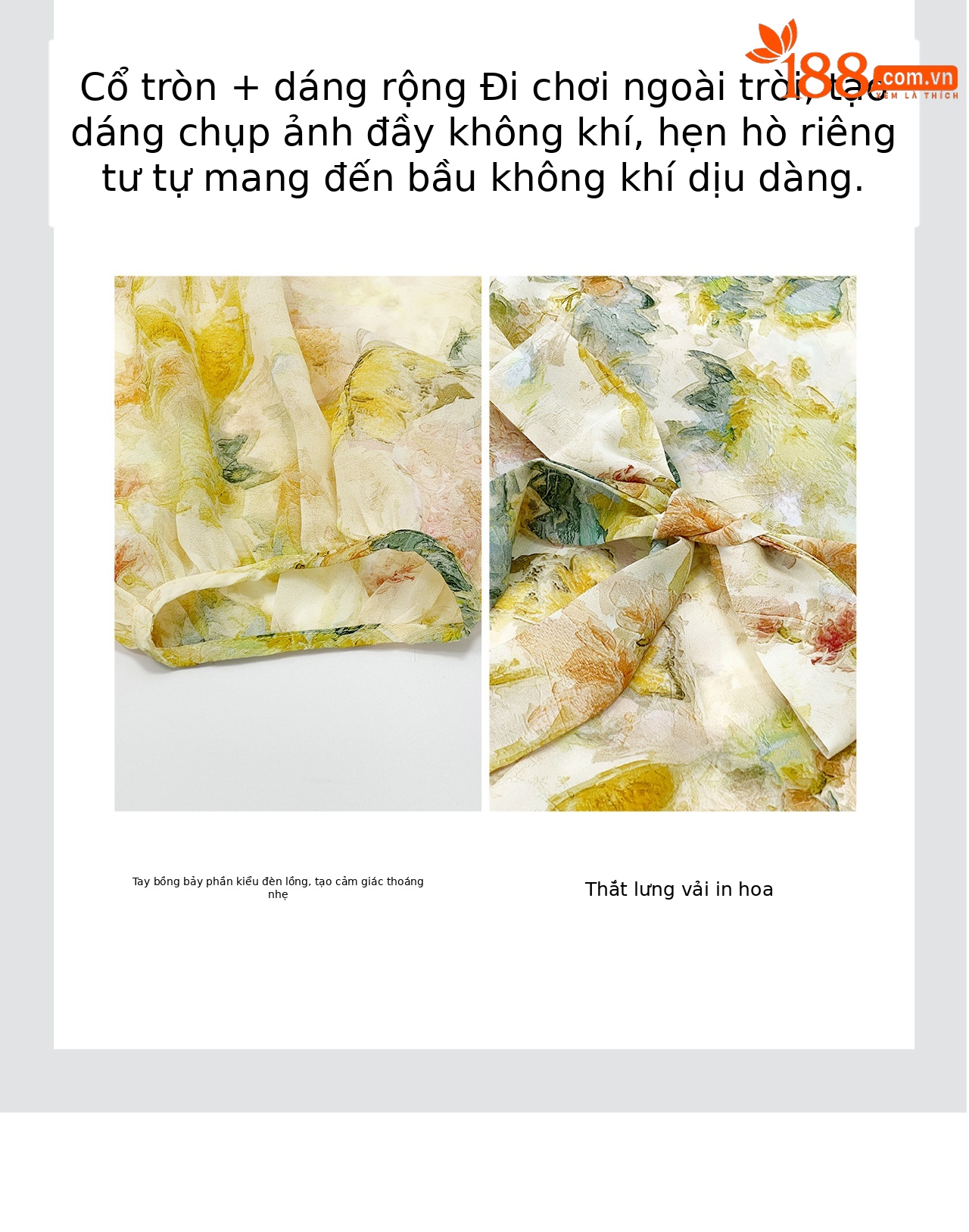 Đầm maxi nữ tay phồng hoa nhí chất liệu voan chiffon — xanh lá cây chi tiết 9