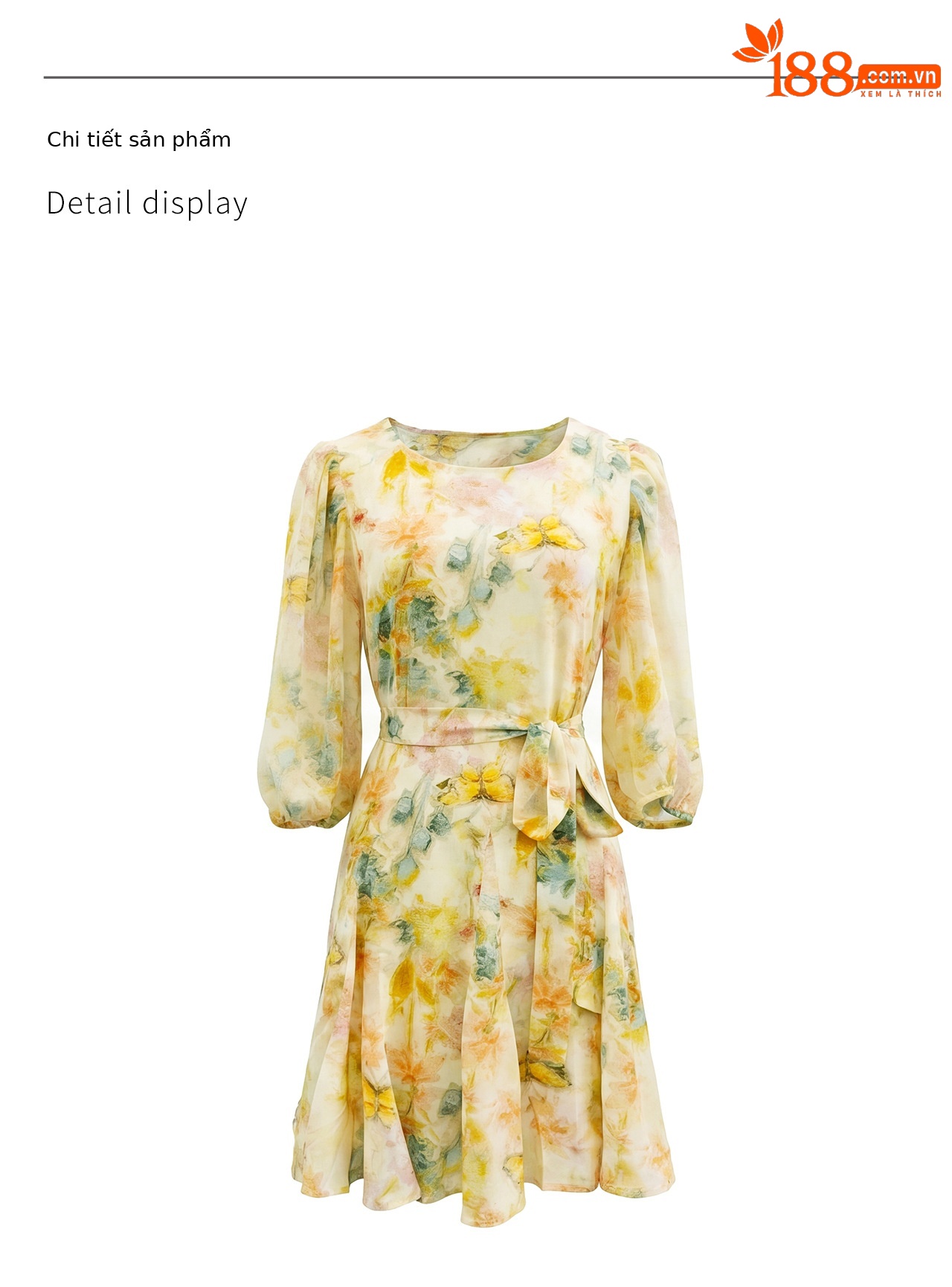 Đầm maxi nữ tay phồng hoa nhí chất liệu voan chiffon — xanh lá cây chi tiết 20