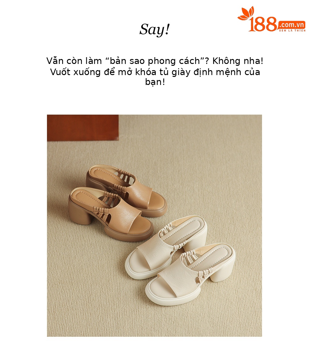 Sandal cao gót nữ da cừu siêu mềm, gót vuông, mũi hở, đế dày, quai ngang đan lưới — màu trắng ngà, màu mơ chi tiết 2