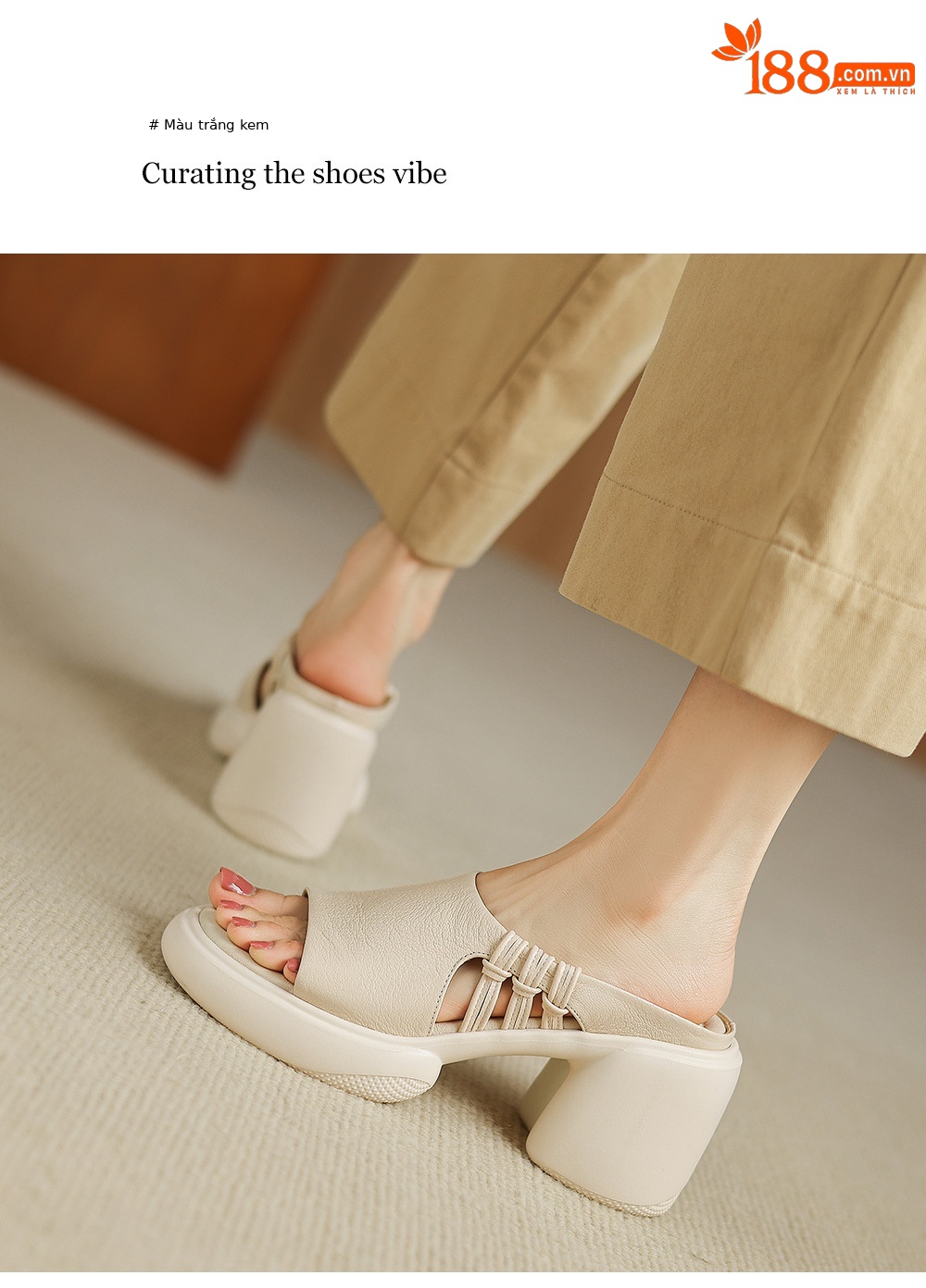 Sandal cao gót nữ da cừu siêu mềm, gót vuông, mũi hở, đế dày, quai ngang đan lưới — màu trắng ngà, màu mơ chi tiết 9