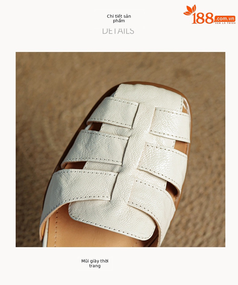 Sandal cao gót nữ quai ngang mũi kín da cừu dệt rỗng phong cách vintage — đen chi tiết 19