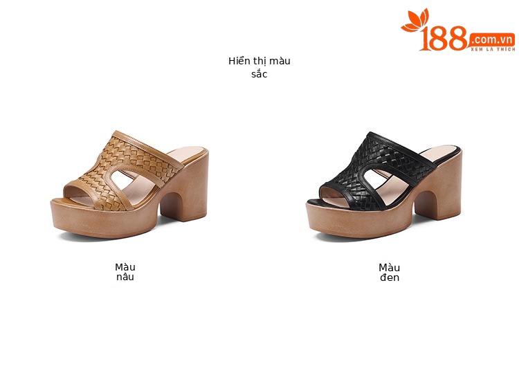 Sandal cao gót nữ đế platform đan chéo da thật gót 9 cm hở mũi — màu nâu, màu đen chi tiết 3