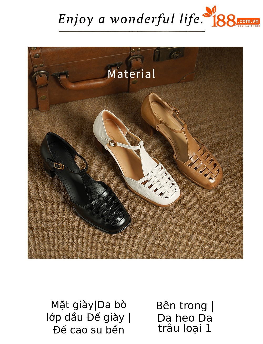 Sandal cao gót nữ mũi nhọn quai chữ T dệt hở gót, gót 5 cm — đen chi tiết 3