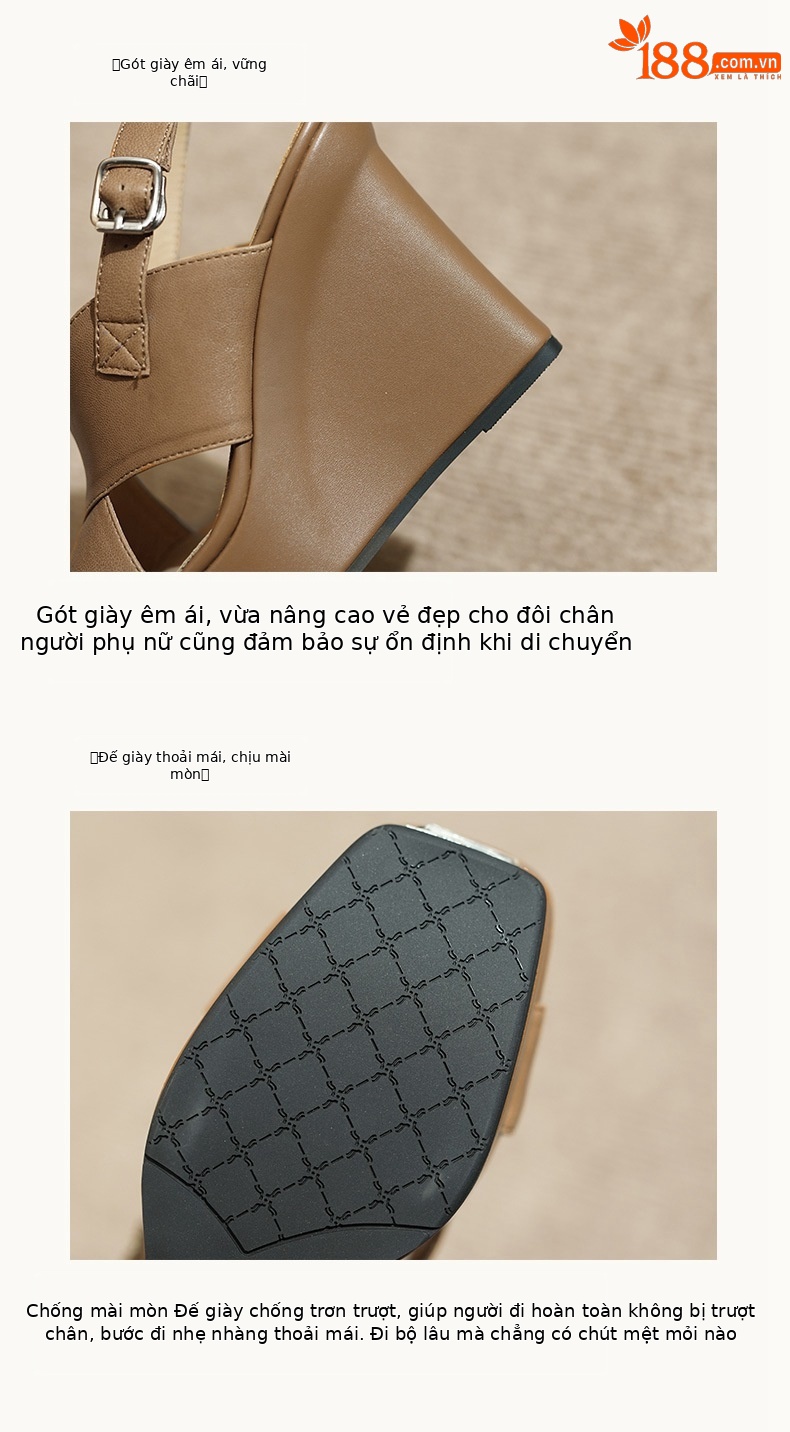 Sandal cao gót nữ hở mũi da cừu đế dày 10 cm, phong cách hiện đại — đen chi tiết 7