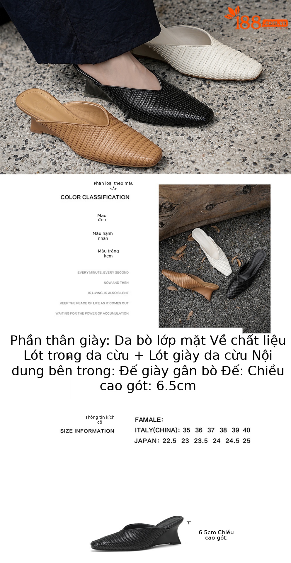 Dép mule nữ đan mũi vuông gót xuồng thoáng khí — màu đen, màu trắng ngà, màu mơ chi tiết 6