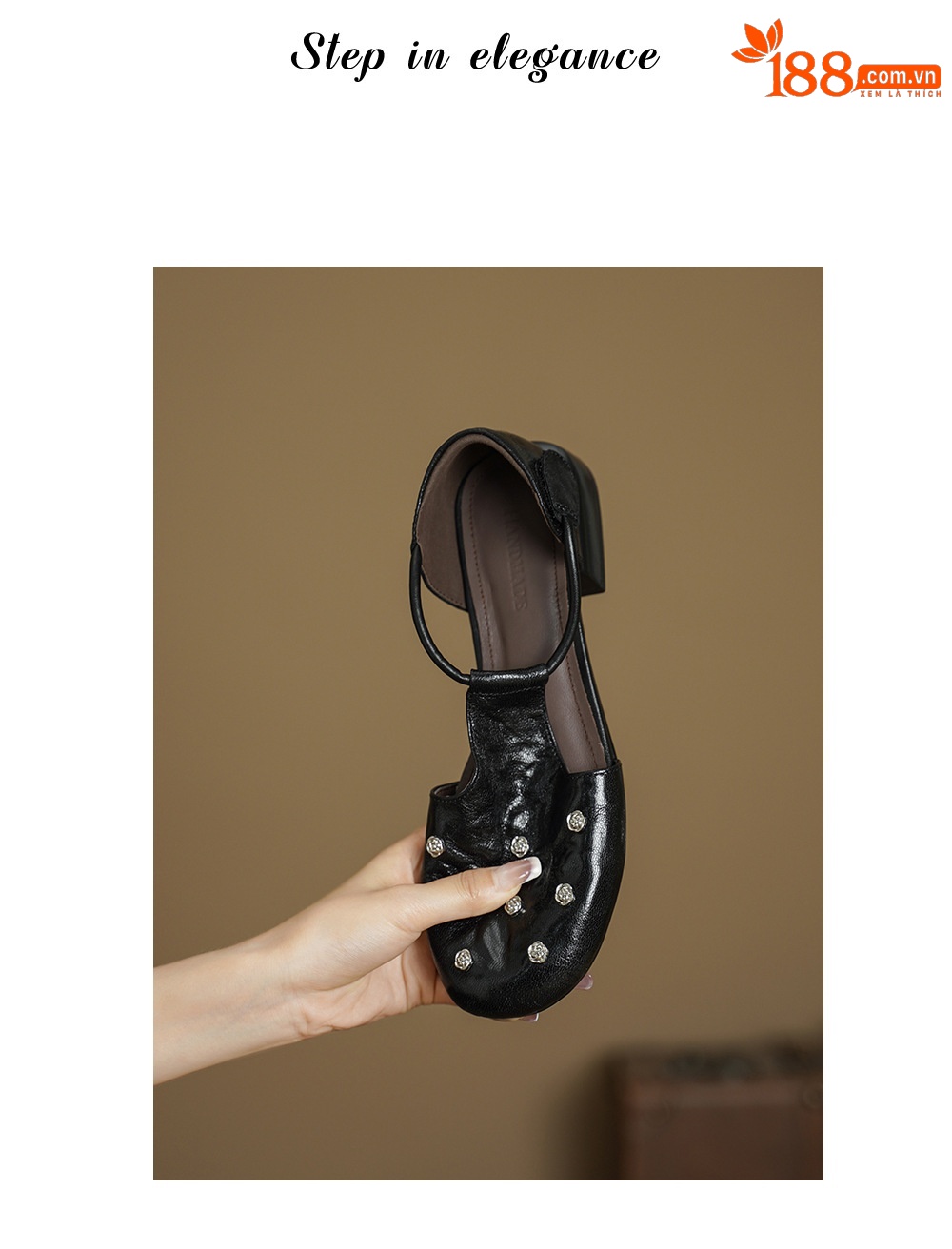 Sandal nữ quai ngang gót vuông ổn định, mũi kín, quai chữ T, form rộng cỡ lớn 33–42 — đen chi tiết 1