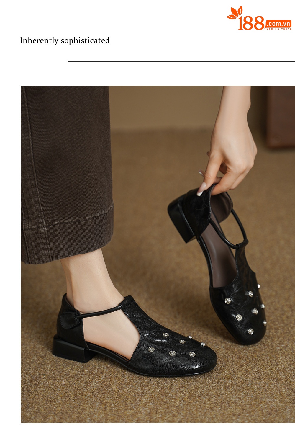 Sandal nữ quai ngang gót vuông ổn định, mũi kín, quai chữ T, form rộng cỡ lớn 33–42 — đen chi tiết 7