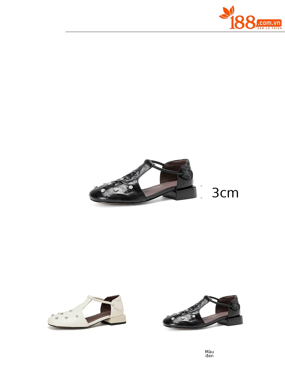 Sandal nữ quai ngang gót vuông ổn định, mũi kín, quai chữ T, form rộng cỡ lớn 33–42 — đen chi tiết 2