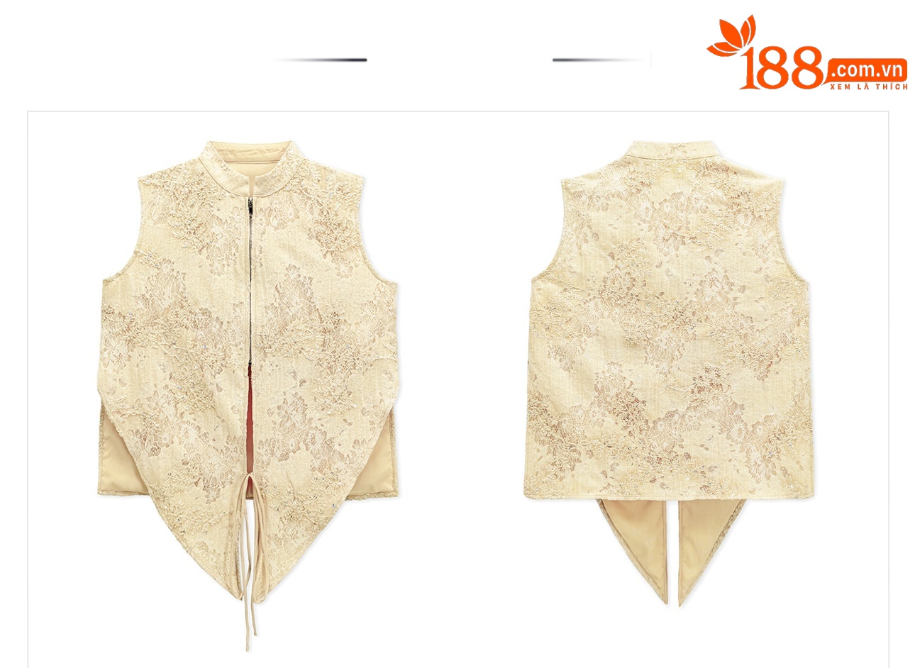 Áo vest nữ dài tay cổ chéo thêu tay, thắt lưng ren — màu vàng chi tiết 17