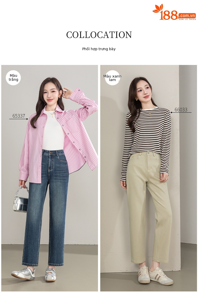 Quần jean nữ ống rộng cạp cao phong cách phục cổ — xanh lam chi tiết 6