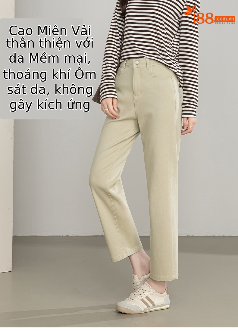 Quần jean nữ ống rộng cạp cao phong cách phục cổ — xanh lam chi tiết 8