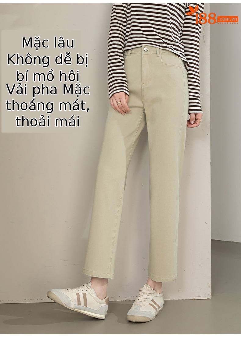Quần jean nữ ống rộng cạp cao phong cách phục cổ — xanh lam chi tiết 10