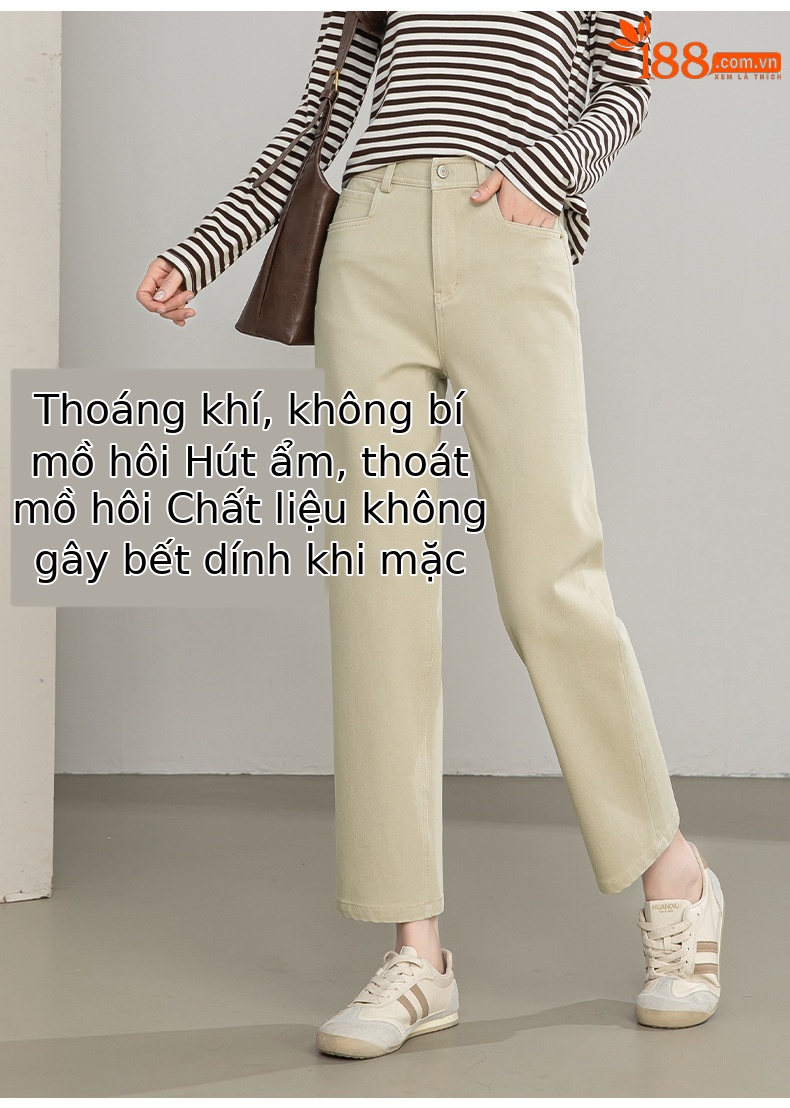 Quần jean nữ ống rộng cạp cao phong cách phục cổ — xanh lam chi tiết 12