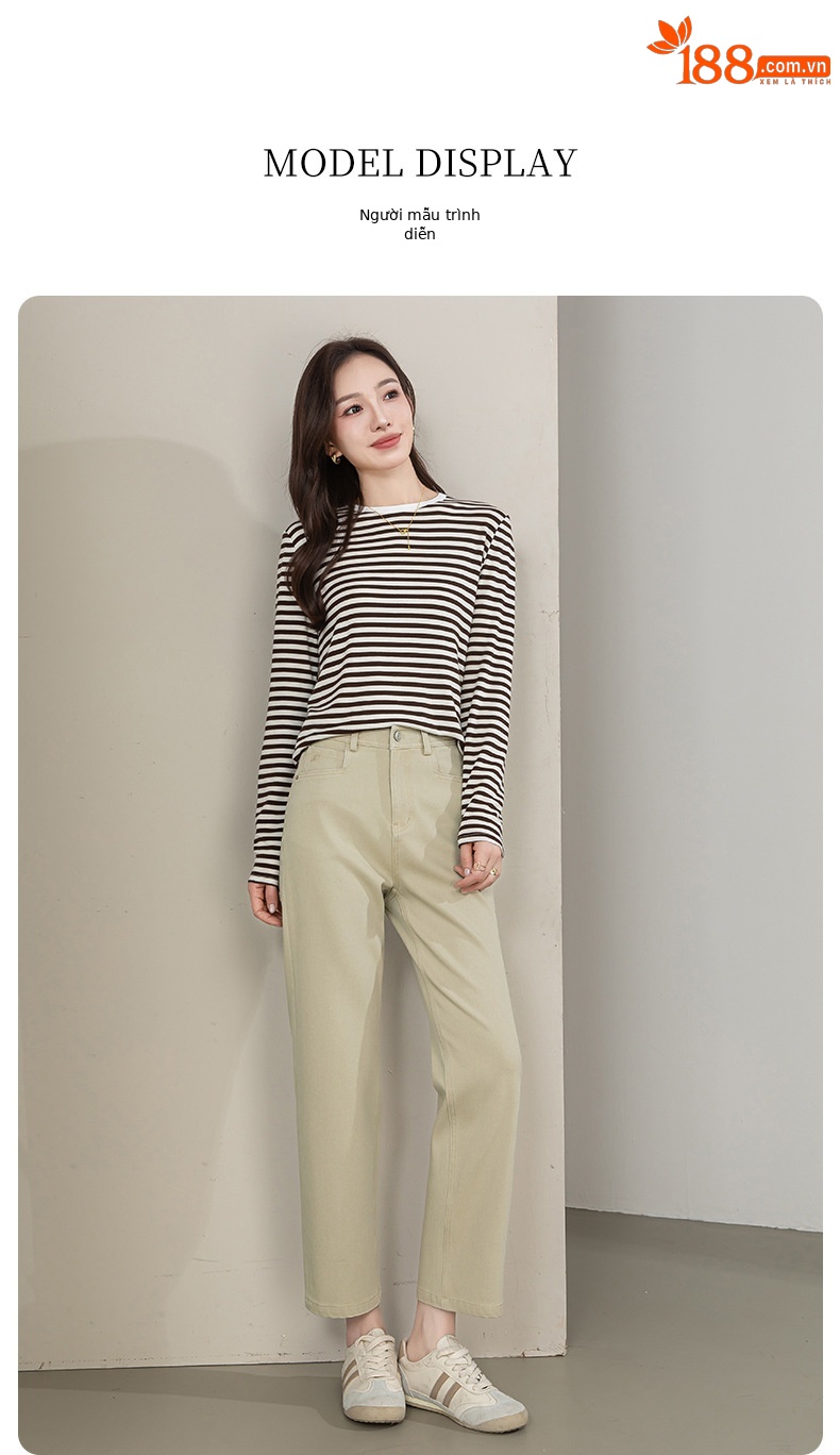 Quần jean nữ ống rộng cạp cao phong cách phục cổ — xanh lam chi tiết 19