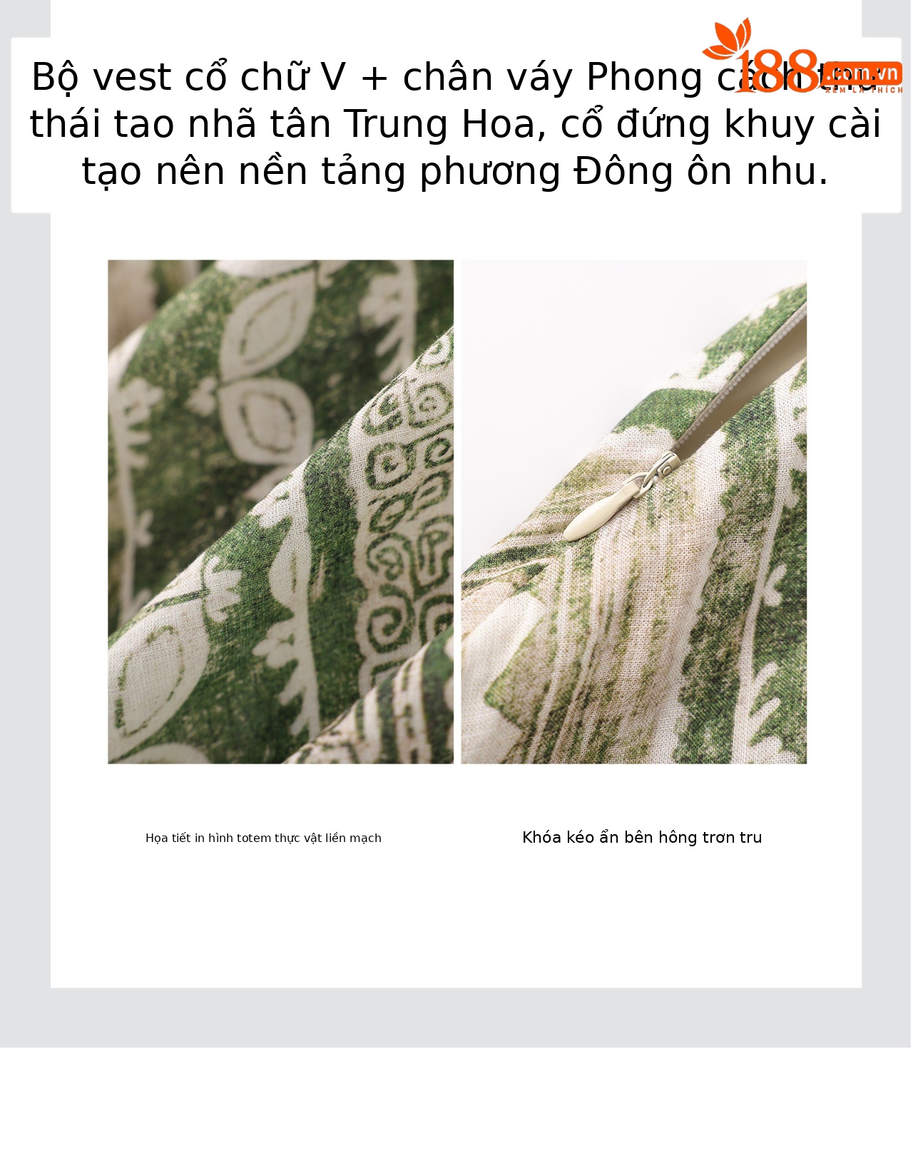 Bộ vest nữ gồm áo khoác và chân váy in họa tiết phong cách cổ điển — xanh lá cây chi tiết 9